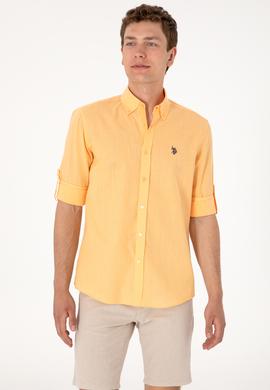 Erkek Turuncu Keten Görünümlü Basic Gömlek - 50306285099