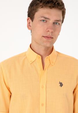 Erkek Turuncu Keten Görünümlü Basic Gömlek - 50306285099