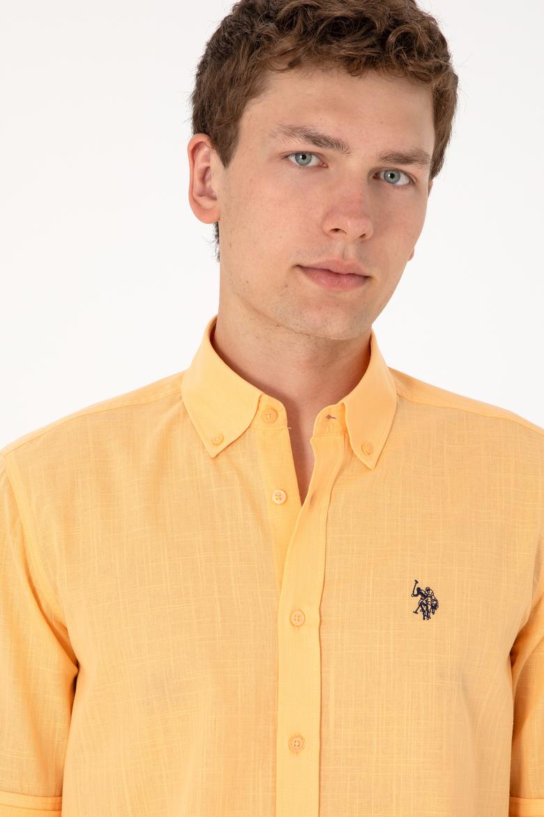 Erkek Turuncu Keten Görünümlü Basic Gömlek - 50306285099