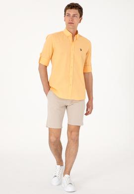 Erkek Turuncu Keten Görünümlü Basic Gömlek - 50306285099