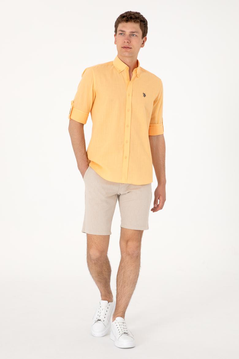 Erkek Turuncu Keten Görünümlü Basic Gömlek - 50306285099