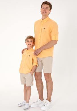 Erkek Turuncu Keten Görünümlü Basic Gömlek - 50306285099