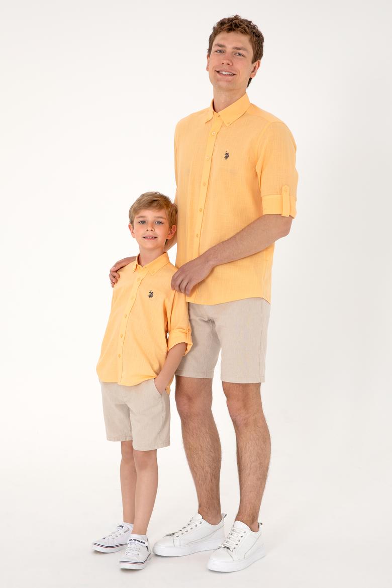 Erkek Turuncu Keten Görünümlü Basic Gömlek - 50306285099