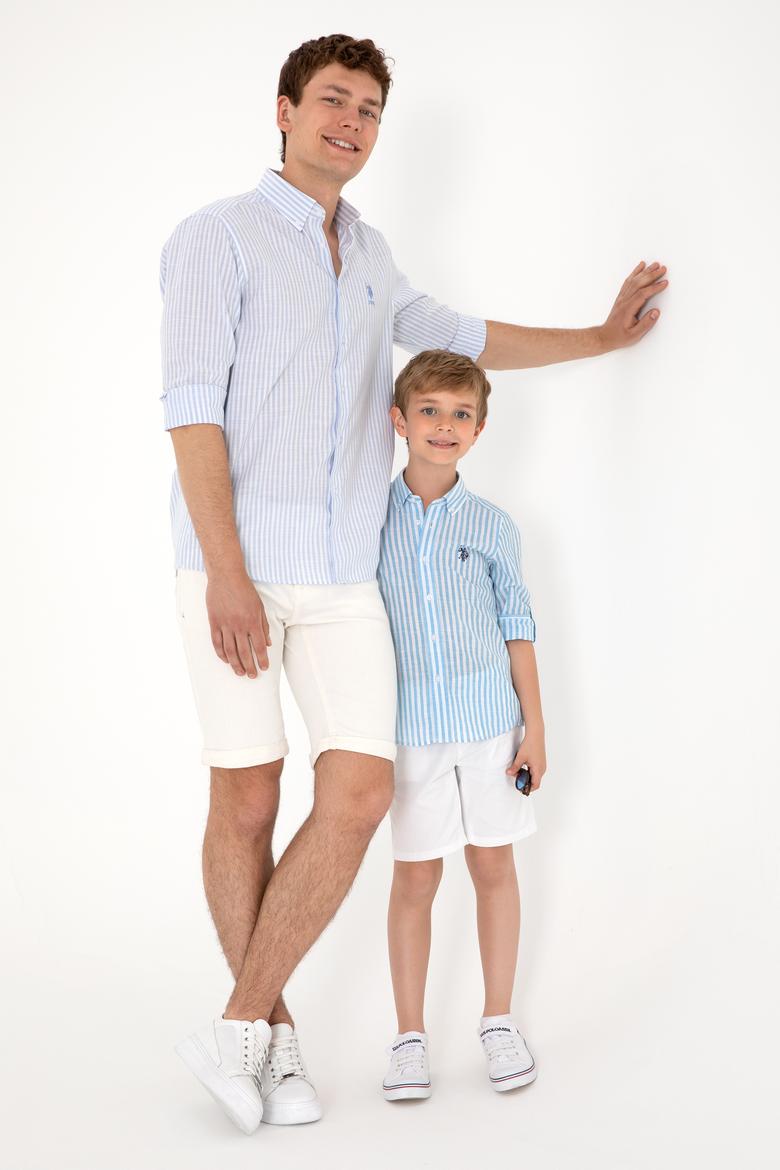 Erkek Çocuk Mavi Uzun Kollu Gömlek - 50306566016