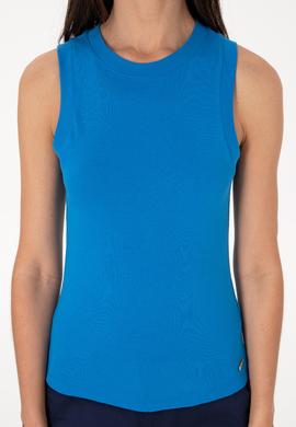 Kadın Kobalt Mavi Kolsuz Bisiklet Yaka Basic Tişört - 50305841071