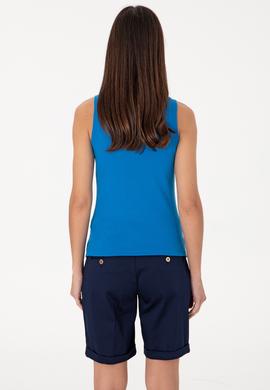 Kadın Kobalt Mavi Kolsuz Bisiklet Yaka Basic Tişört - 50305841071