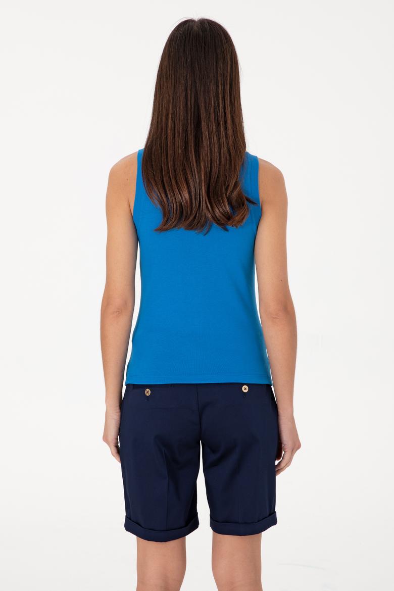 Kadın Kobalt Mavi Kolsuz Bisiklet Yaka Basic Tişört - 50305841071