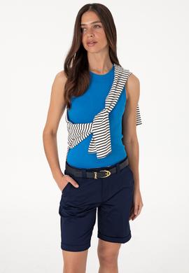 Kadın Kobalt Mavi Kolsuz Bisiklet Yaka Basic Tişört - 50305841071