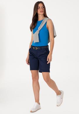 Kadın Kobalt Mavi Kolsuz Bisiklet Yaka Basic Tişört - 50305841071