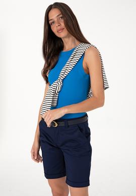 Kadın Kobalt Mavi Kolsuz Bisiklet Yaka Basic Tişört - 50305841071