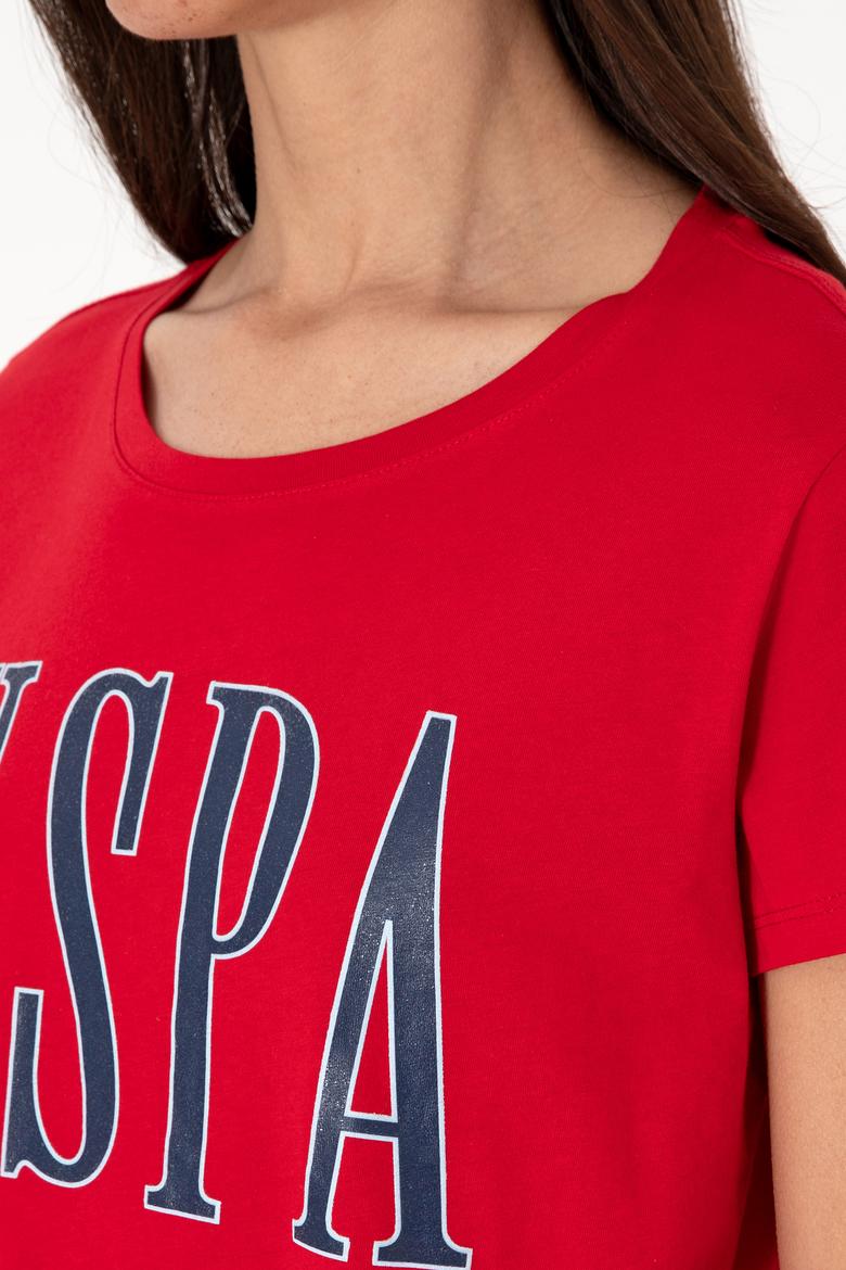 Kadın Kırmızı Bisiklet Yaka Tişört - 50305842059