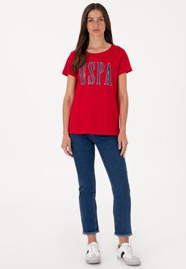 Kadın Kırmızı Bisiklet Yaka Tişört - 50305842059