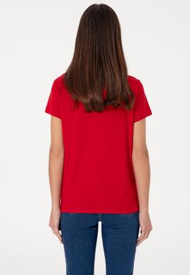 Kadın Kırmızı Bisiklet Yaka Tişört - 50305842059
