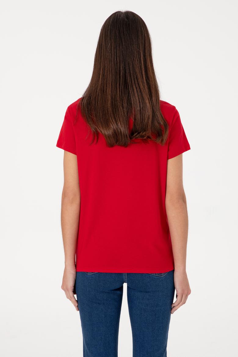 Kadın Kırmızı Bisiklet Yaka Tişört - 50305842059