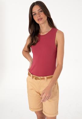 Kadın Vişne Kolsuz Bisiklet Yaka Basic Tişört - 50305841063