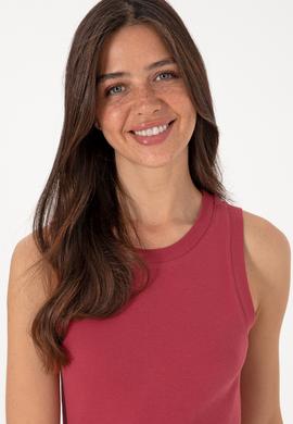 Kadın Vişne Kolsuz Bisiklet Yaka Basic Tişört - 50305841063