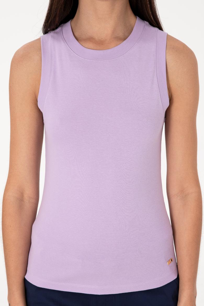 Kadın Lila Kolsuz Bisiklet Yaka Basic Tişört - 50305841134