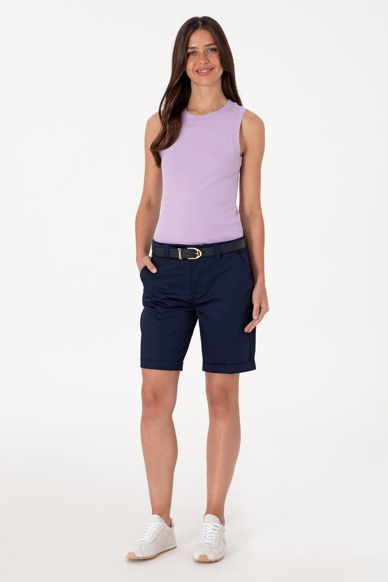 Kadın Lila Kolsuz Bisiklet Yaka Basic Tişört - 50305841134