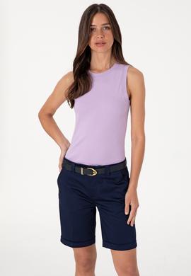 Kadın Lila Kolsuz Bisiklet Yaka Basic Tişört - 50305841134