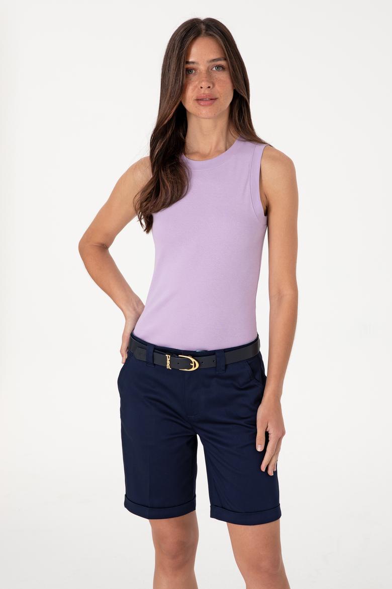 Kadın Lila Kolsuz Bisiklet Yaka Basic Tişört - 50305841134