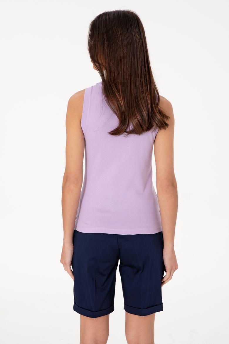 Kadın Lila Kolsuz Bisiklet Yaka Basic Tişört - 50305841134