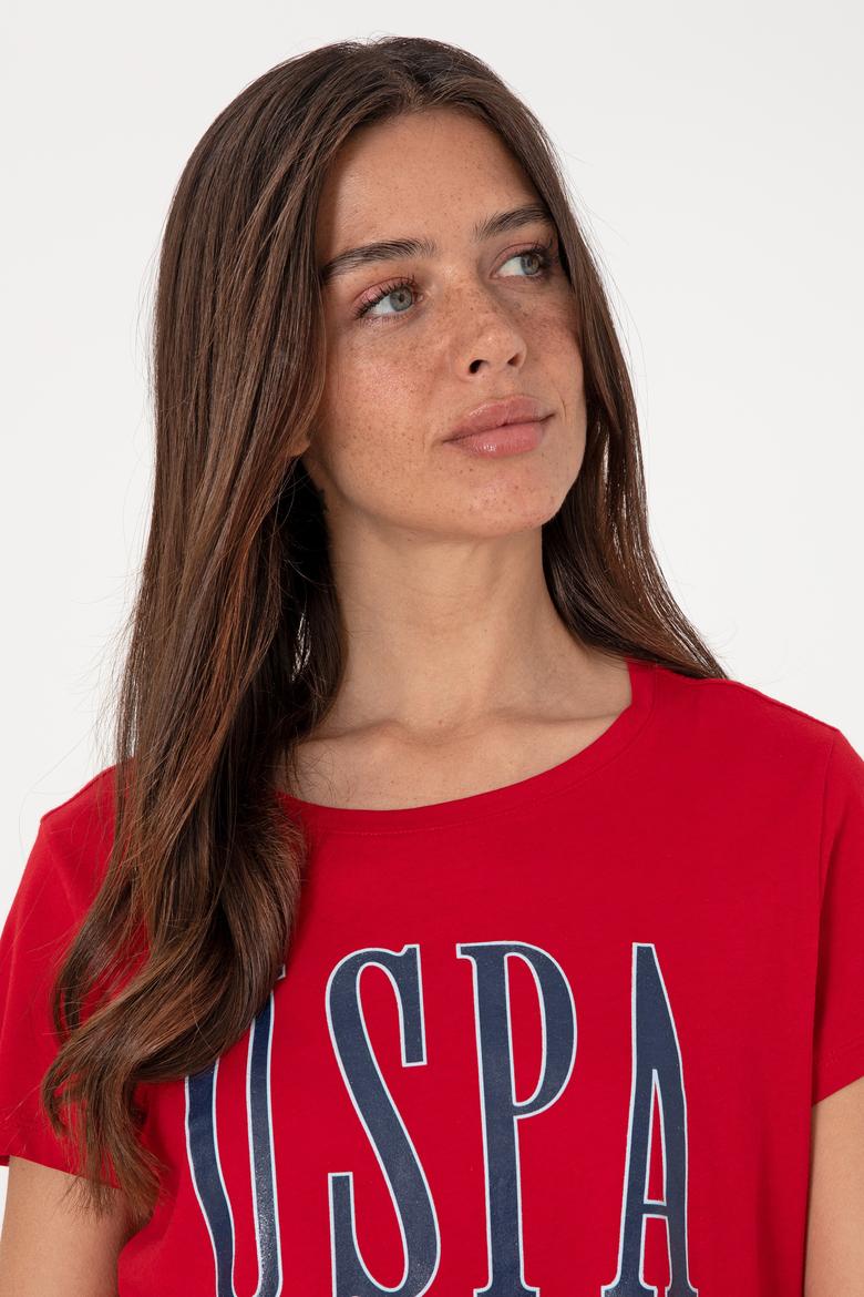 Kadın Kırmızı Bisiklet Yaka Tişört - 50305842059