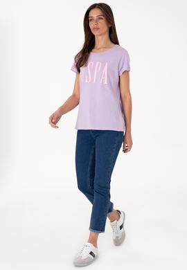 Kadın Lila Bisiklet Yaka Tişört - 50305842125