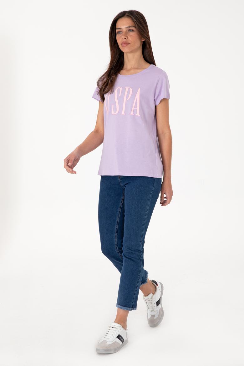 Kadın Lila Bisiklet Yaka Tişört - 50305842125