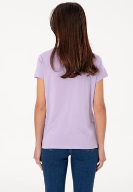 Kadın Lila Bisiklet Yaka Tişört - 50305842125