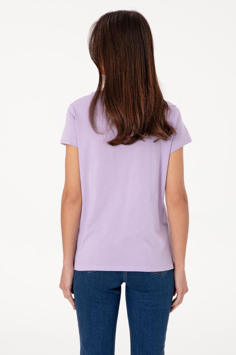 Kadın Lila Bisiklet Yaka Tişört - 50305842125