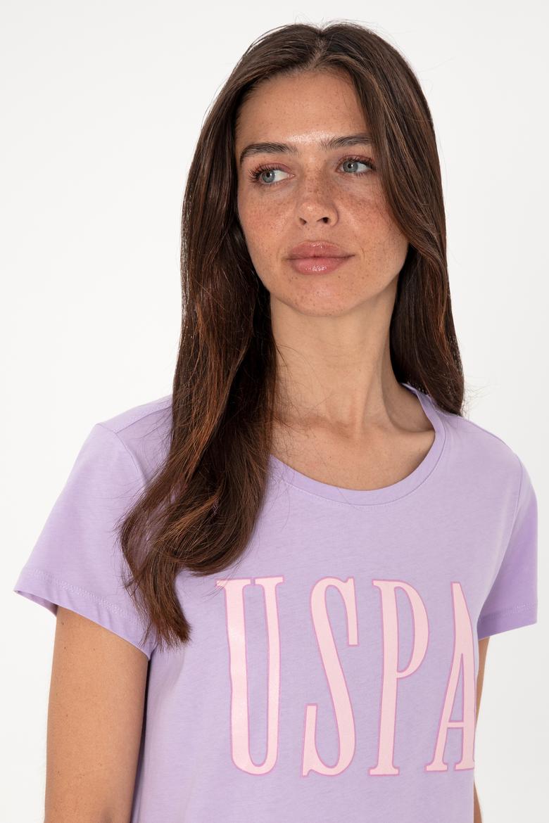 Kadın Lila Bisiklet Yaka Tişört - 50305842125