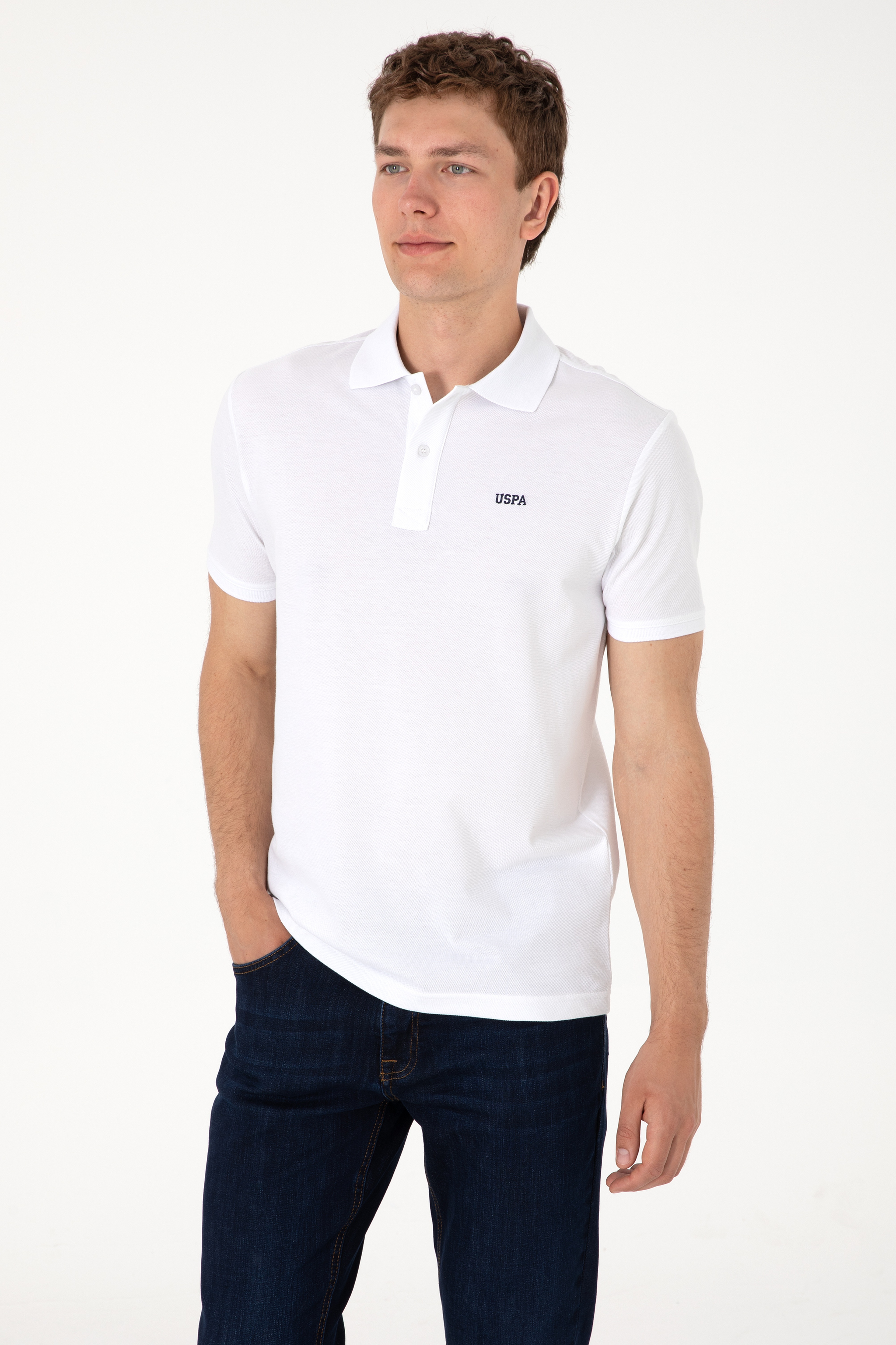 Erkek Regular Fit Polo Yaka Beyaz Basic Tişört
