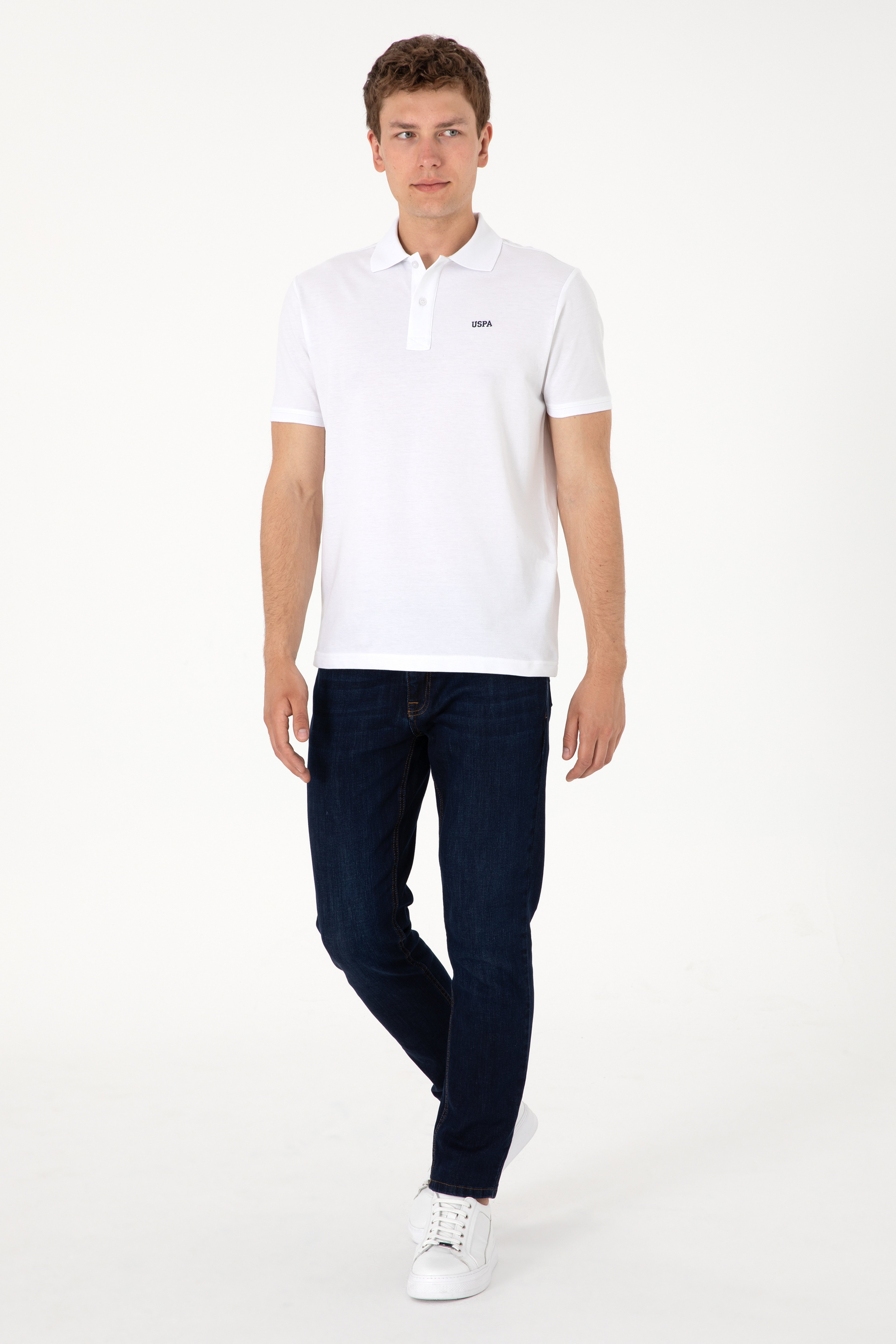 Erkek Regular Fit Polo Yaka Beyaz Basic Tişört
