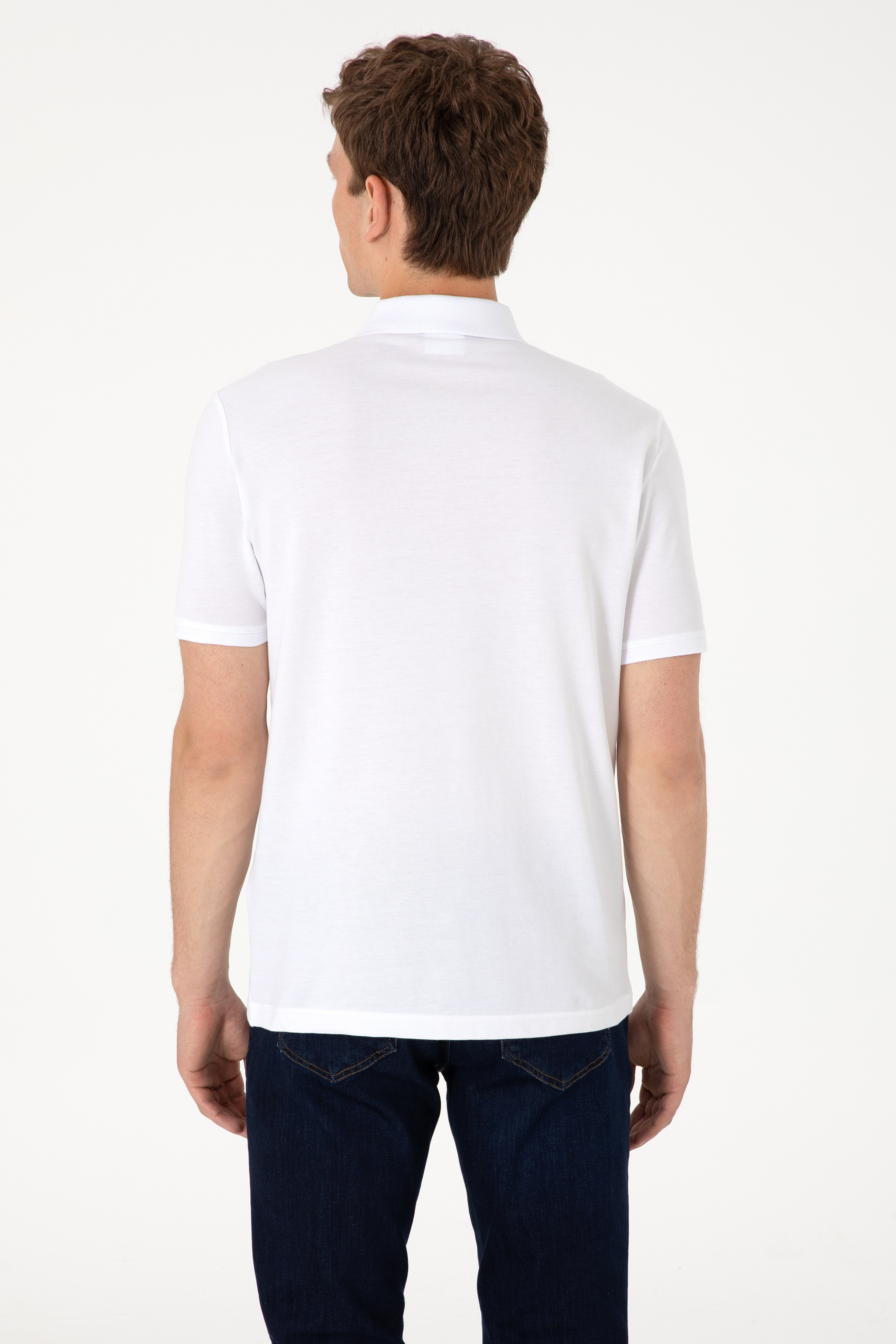 Erkek Regular Fit Polo Yaka Beyaz Basic Tişört