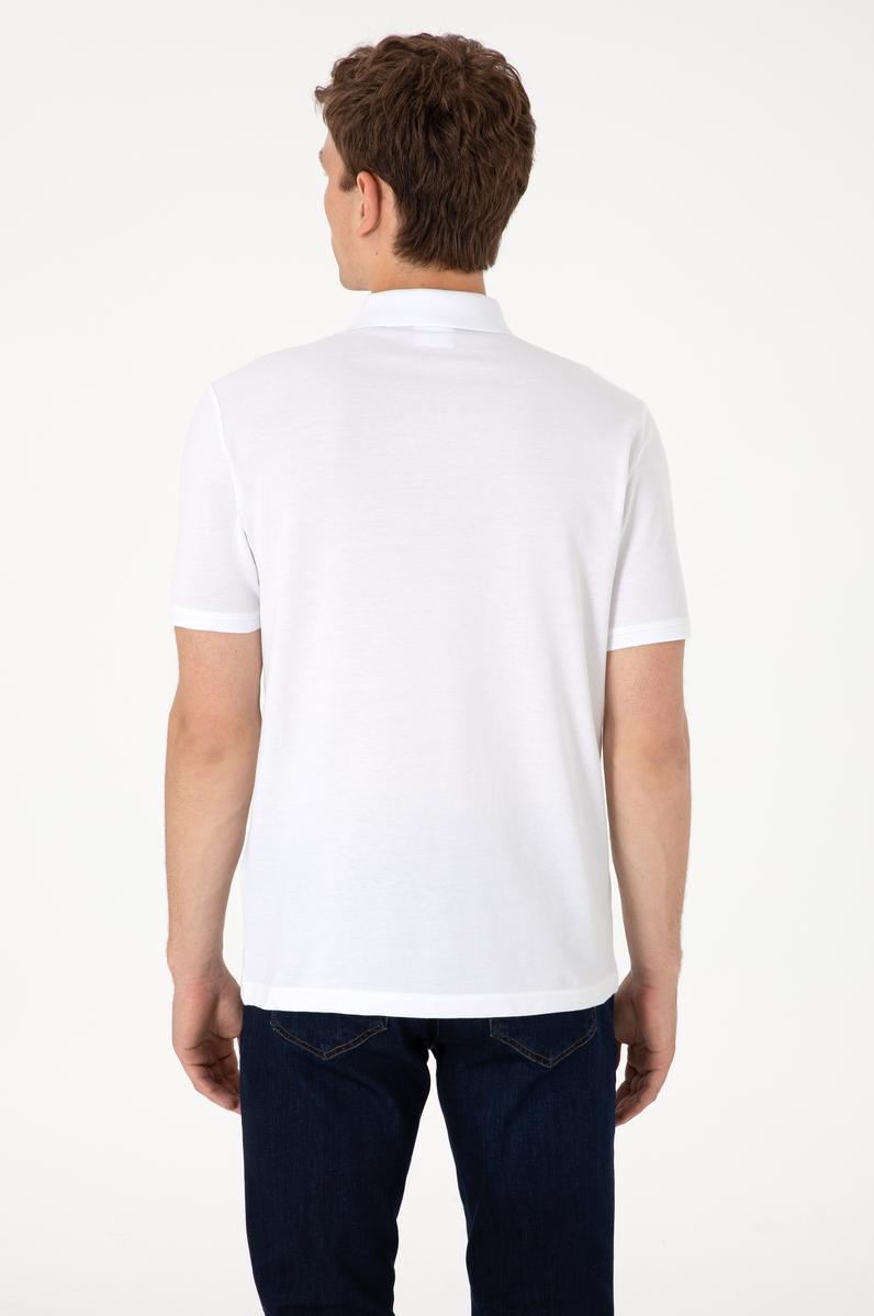 Erkek Regular Fit Polo Yaka Beyaz Basic Tişört