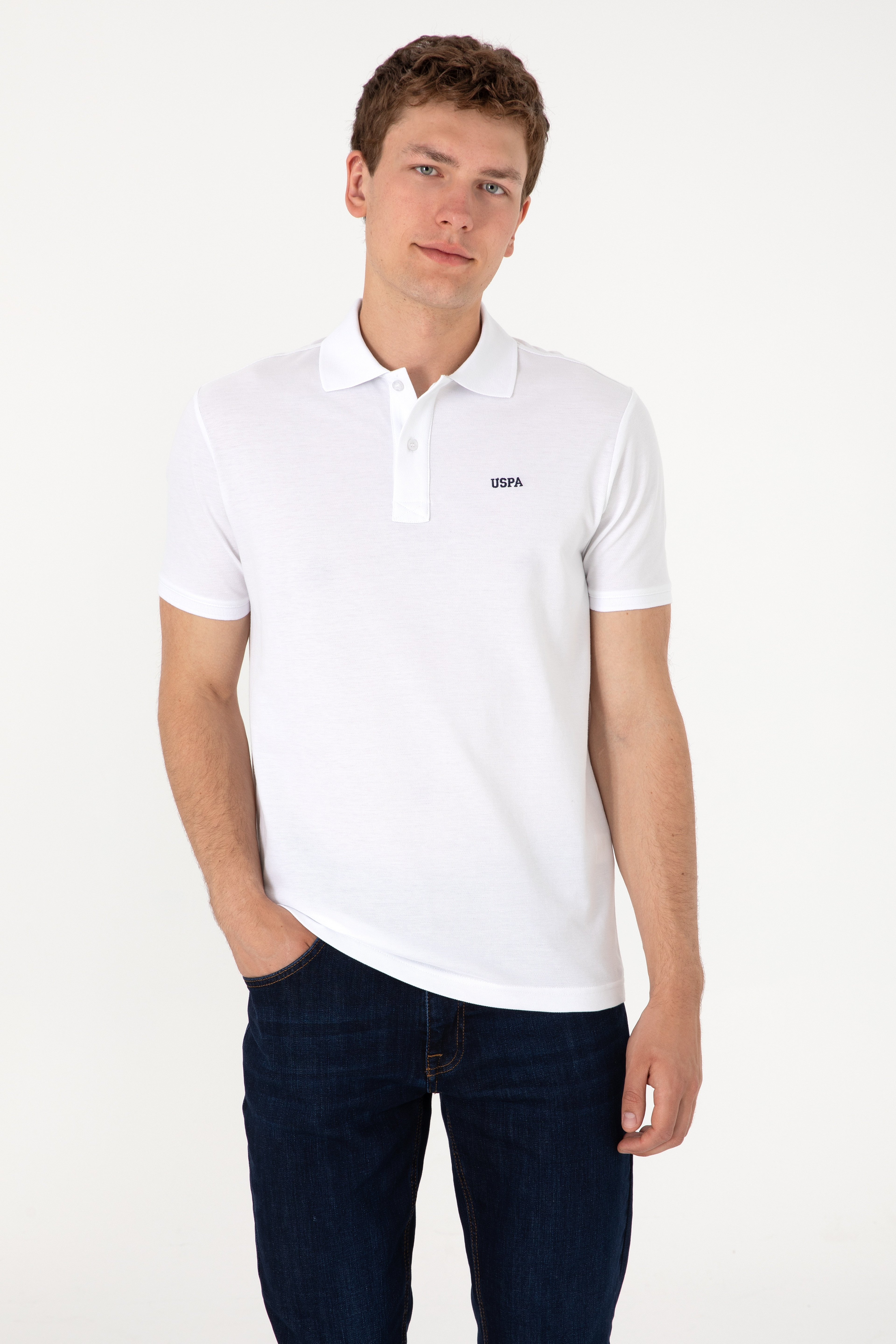 Erkek Regular Fit Polo Yaka Beyaz Basic Tişört - Image 3