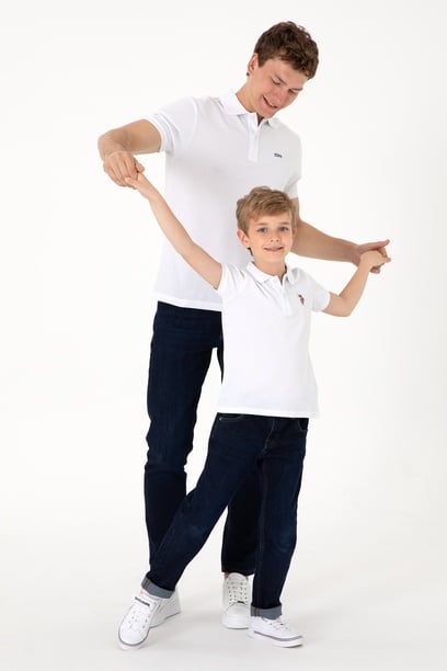 Erkek Regular Fit Polo Yaka Beyaz Basic Tişört