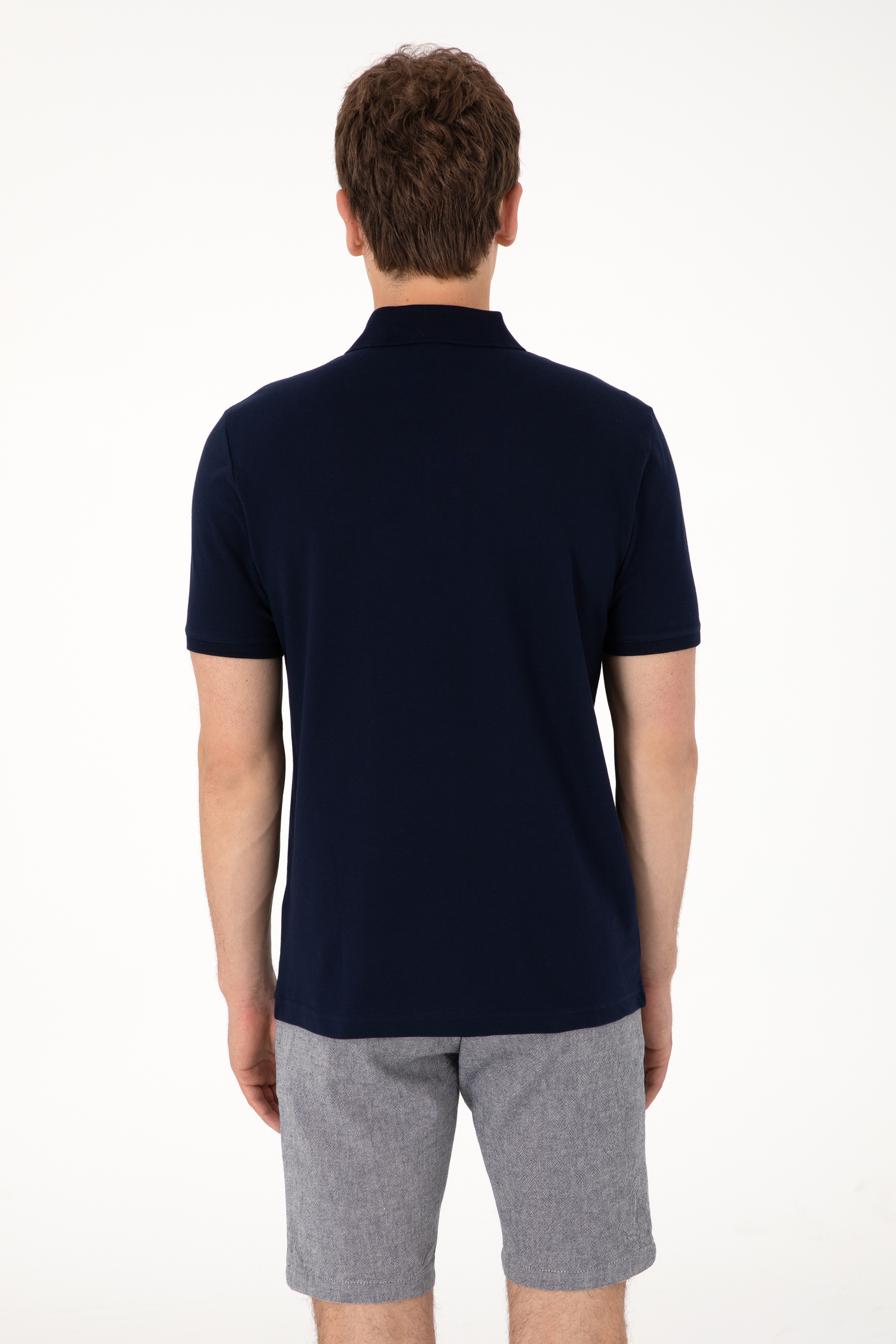 Erkek Regular Fit Polo Yaka Lacivert Basic Tişört - Image 7