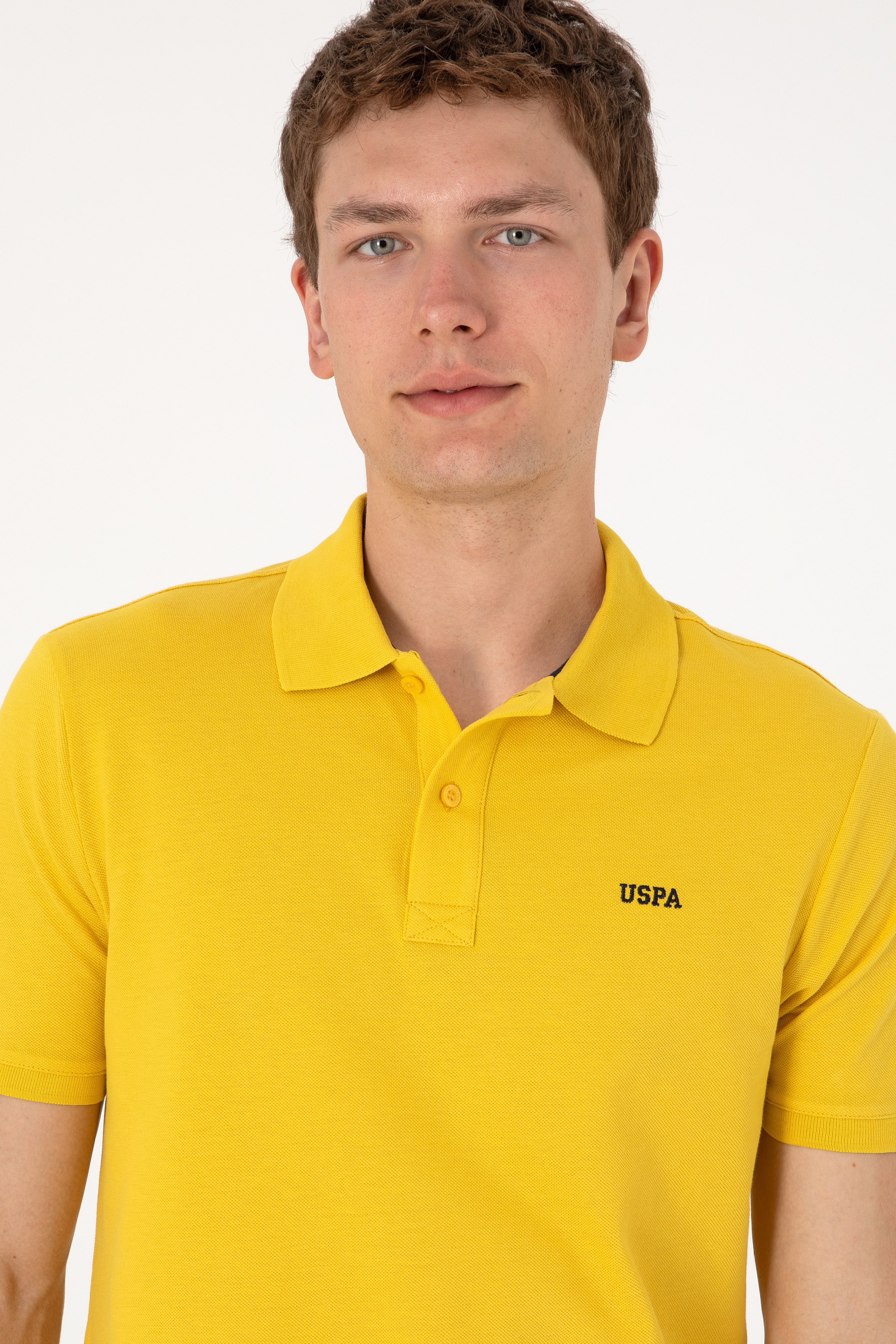 Erkek Regular Fit Polo Yaka Sarı Basic Tişört - Image 2