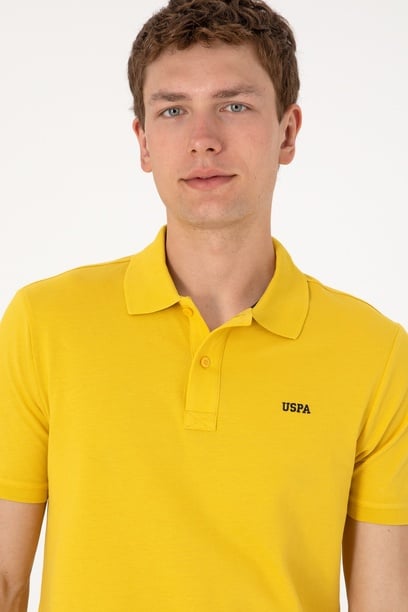 Erkek Regular Fit Polo Yaka Sarı Basic Tişört