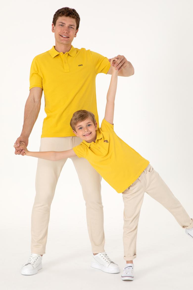 Erkek Regular Fit Polo Yaka Sarı Basic Tişört