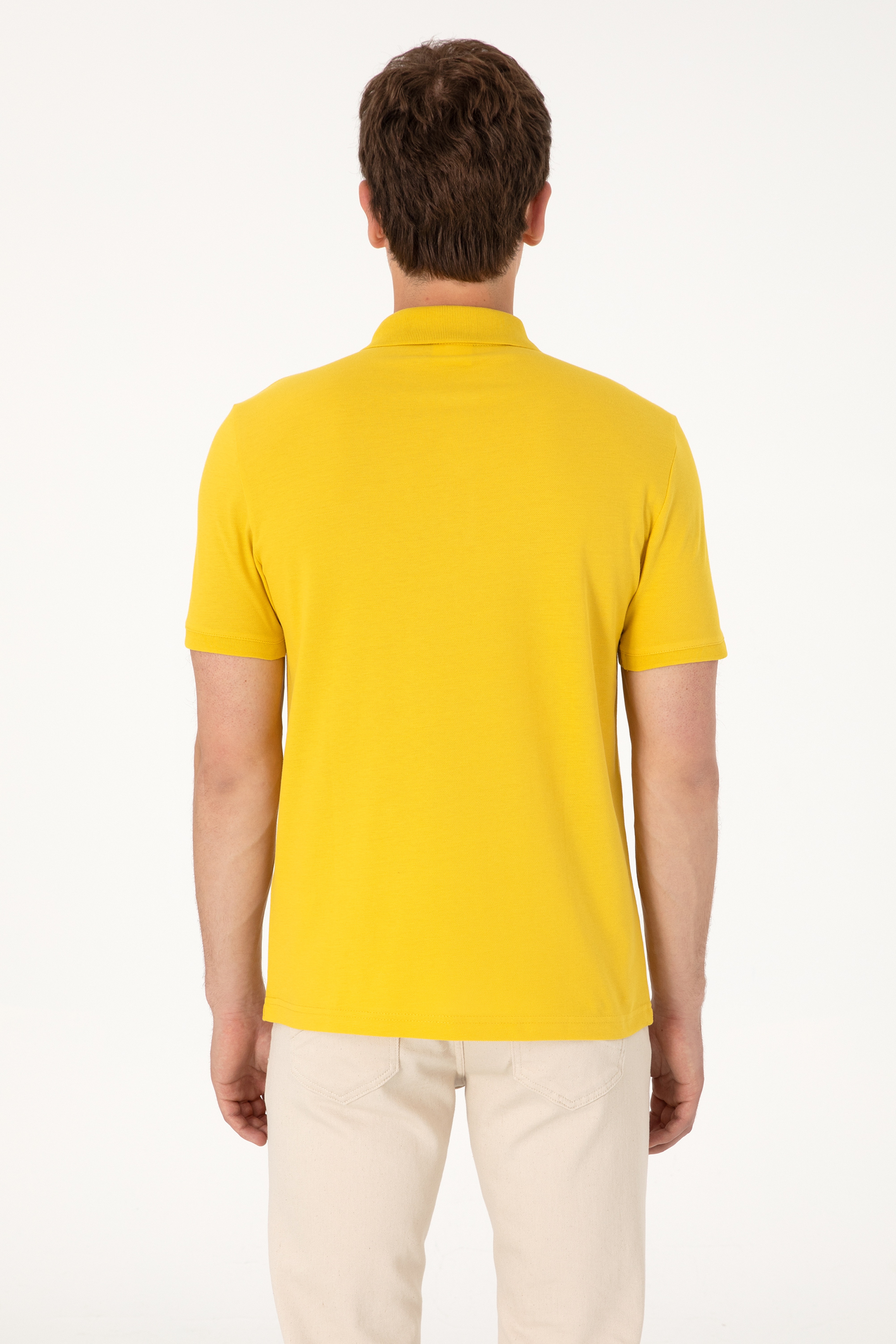 Erkek Regular Fit Polo Yaka Sarı Basic Tişört - Image 7