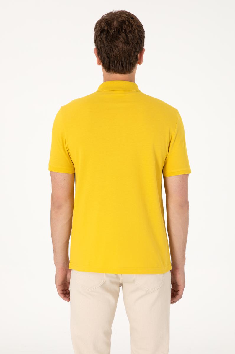 Erkek Regular Fit Polo Yaka Sarı Basic Tişört