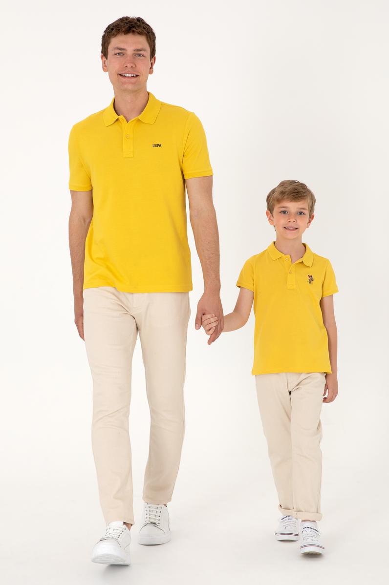 Erkek Regular Fit Polo Yaka Sarı Basic Tişört