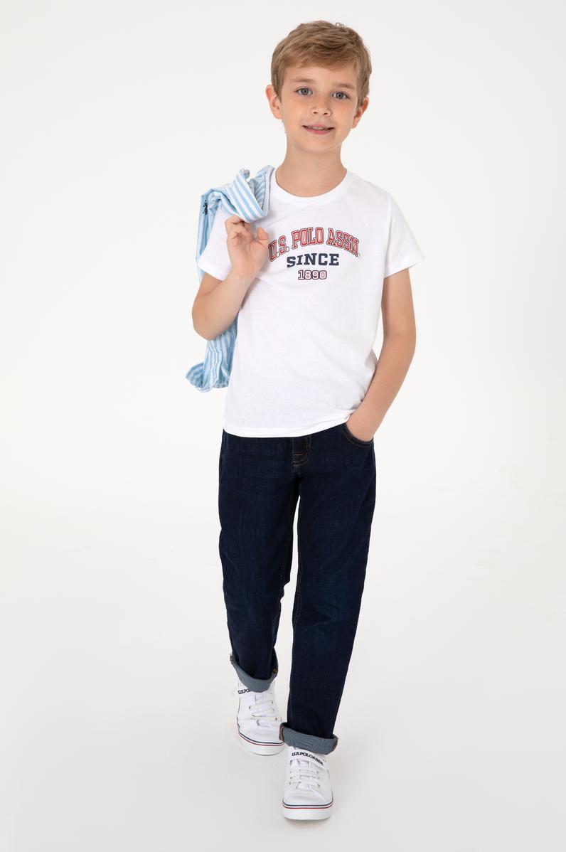 Erkek Çocuk Beyaz Bisiklet Yaka Tişört