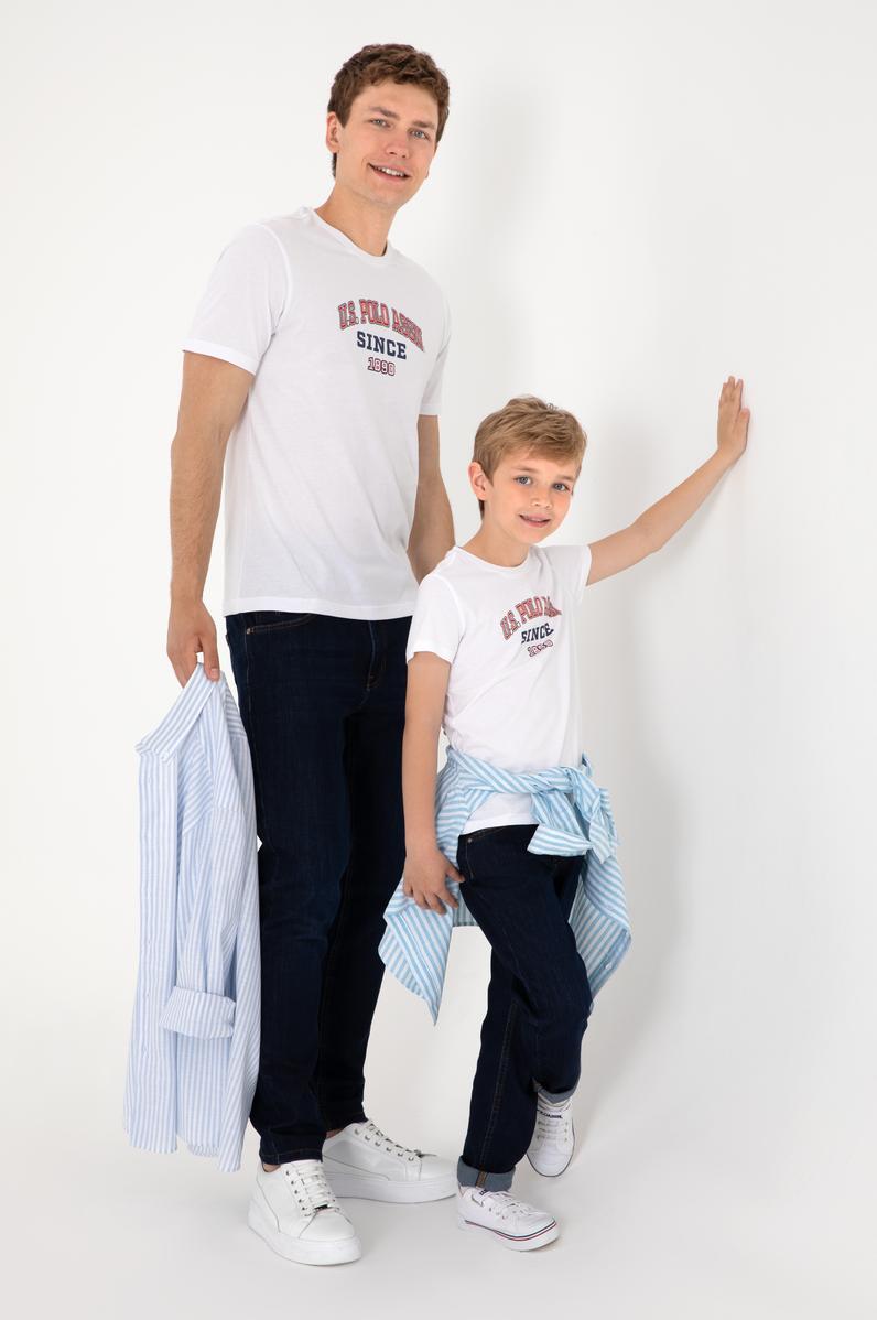 Erkek Çocuk Beyaz Bisiklet Yaka Tişört