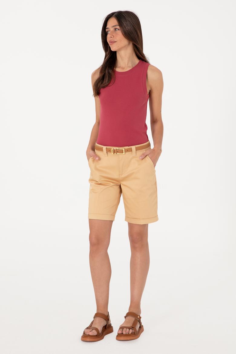 Kadın Vişne Kolsuz Bisiklet Yaka Basic Tişört - 50305841063