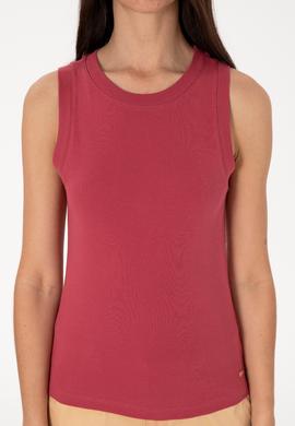 Kadın Vişne Kolsuz Bisiklet Yaka Basic Tişört - 50305841063