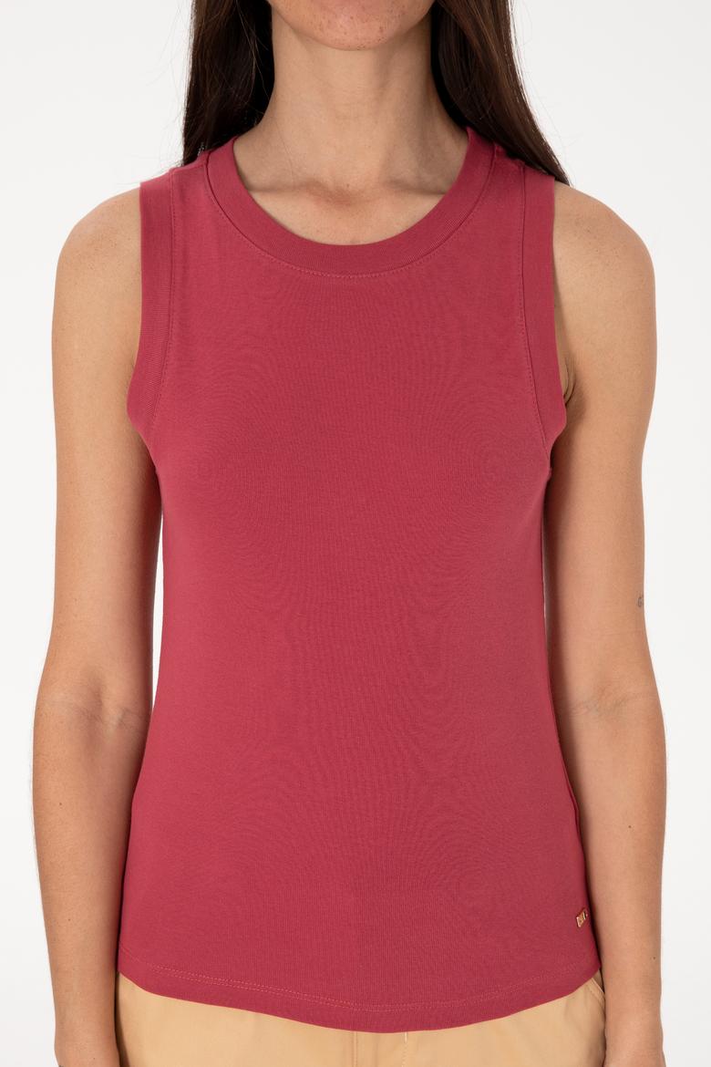 Kadın Vişne Kolsuz Bisiklet Yaka Basic Tişört - 50305841063