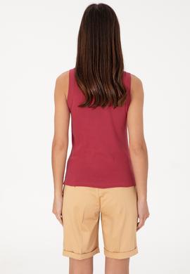 Kadın Vişne Kolsuz Bisiklet Yaka Basic Tişört - 50305841063